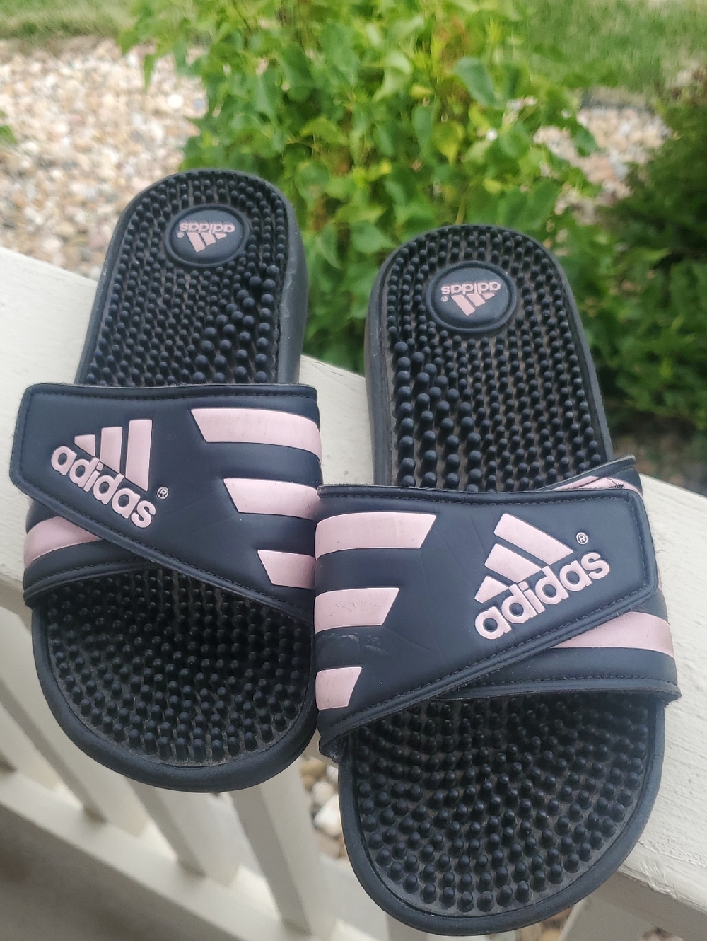 Women's adidas Black and Light Pink Massage Slide Sandals